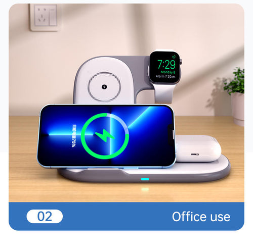 Folding 3-in-1 wireless charger suitable for iPhone earphones, watches, wireless fast charging phone holder